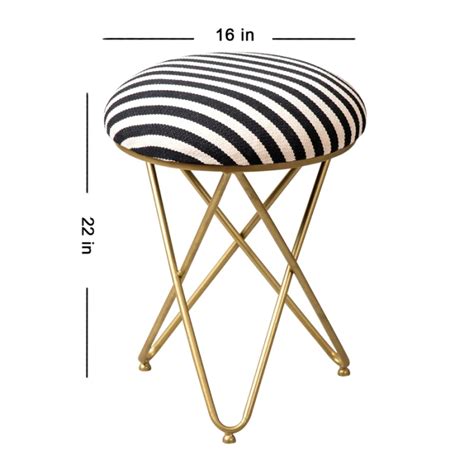 Modern Black and White Strips Metallic Stool
