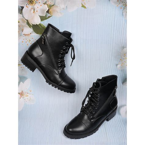 Buy Ronnie Grey Women Black Solid Mid-Top Biker Boots Online