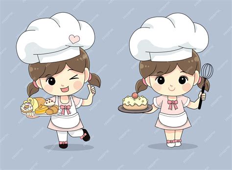 Cute Koch-Mädchen mit unterschiedlicher Uniform und Pose Cartoon ...
