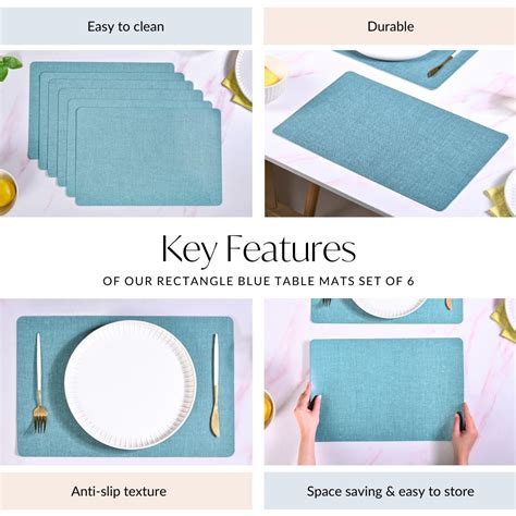 Rectangle Blue Table Mats Set Of 6 - Premium Table Mat | Nestasia