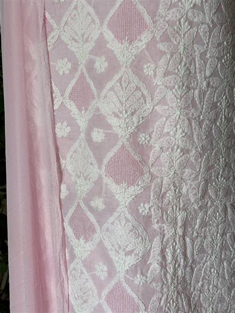 Baby Pink Colour Chikankari Hand Embroidered Cotton Shirt, Bottom and ...