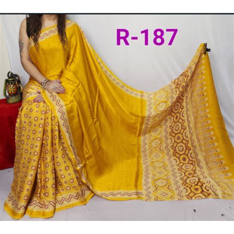 Modal silk saree with Ajrak print works in half Pattern model with ...