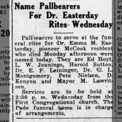 Pallbearers named for Dr. Easterday Rites - Newspapers.com™