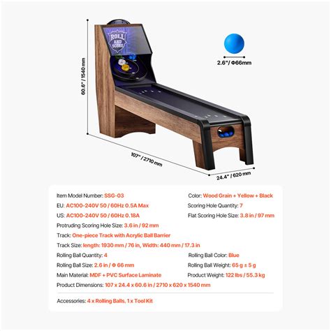 Stellweilan Tessberg 9 ft Roll & Score Arcade Game Table LED Electronic Scorer Home Game Room 4 ...