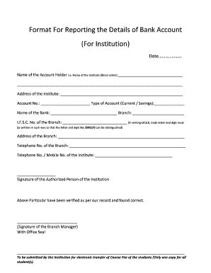 Fillable Online wbmdfc Format For Reporting the Details of Bank Account ...