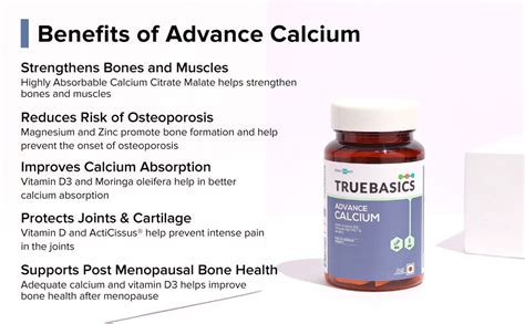 TrueBasics Advance Calcium Tablets for Women and Men, with Vitamin D3 ...