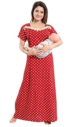 Buy CINCO Women's Cotton Feeding Nighty - CCN1136 Red at Amazon.in
