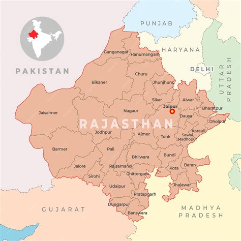 Premium Vector | Rajasthan district map with neighbour state and country