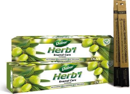 Dabur Herb'l Olive Enamel Care Toothpaste 150g (Pack of 2) with 2 ...