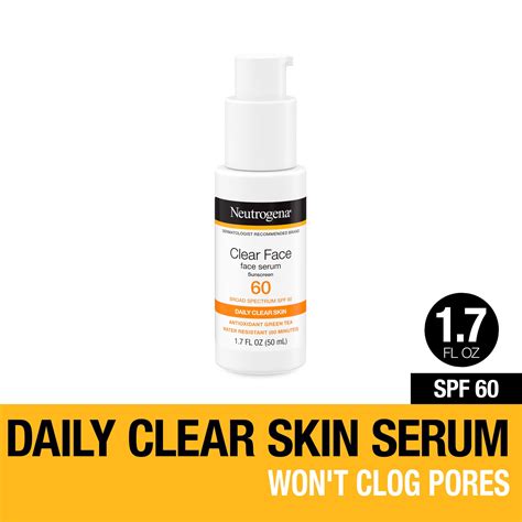 Neutrogena Clear Face Serum Sunscreen Lotion with Green Tea, SPF 60, 1. ...