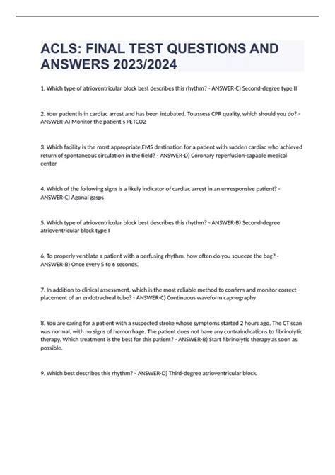 ACLS: FINAL TEST QUESTIONS AND ANSWERS 2023/2024 - Acls - Stuvia US