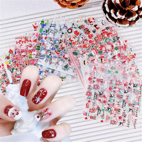 Amazon.com: 30 Sheets Christmas Nail Art Stickers 3D Self-Adhesive ...