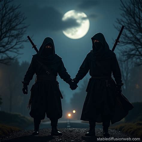 Ninjas Under the Night Sky | Stable Diffusion Online