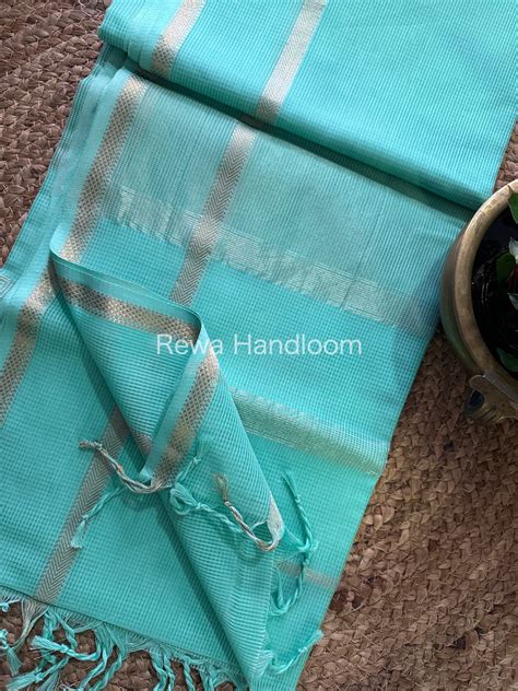 Maheshwari Self Checks Sea green Saree MCS012 – Rewa Handloom