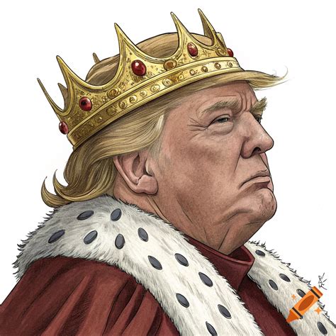 Caricature illustration of Donald Trump as a king wearing a crown and ...