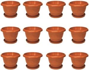 TrustBasket Set of 12- UV treated Plastic Pots (14 Inch) with Saucer ...