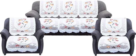 Kuber Industries Self Cotton 5 Seater Sofa Cover|Set of 6 Piece (White ...