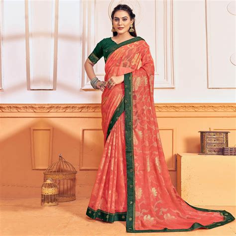Salmon Pink Woven Brasso Saree