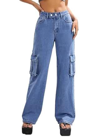 Buy KOTTY Women's Solid High Rise Relaxed Fit Cargo Jeans Stone Blue at ...