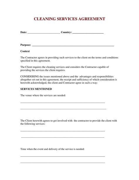 Free Printable Cleaning Contract Templates [Word, PDF]