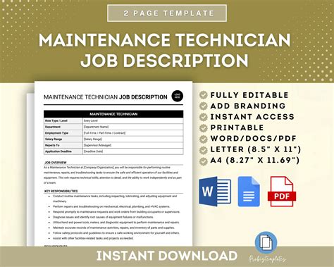 Maintenance Technician Job Description Template | ProBizTemplates
