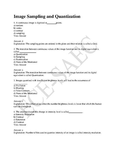 MCQ - alpha - Image Sampling and Quantization A continuous image is ...