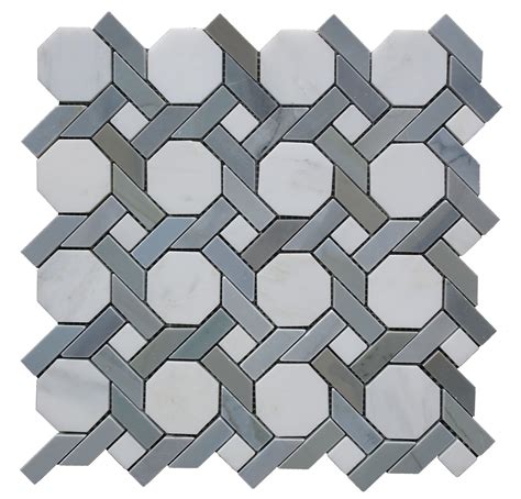 Classic Style Light Blue&White Octagon Patterned Marble Mosaic Tile for ...