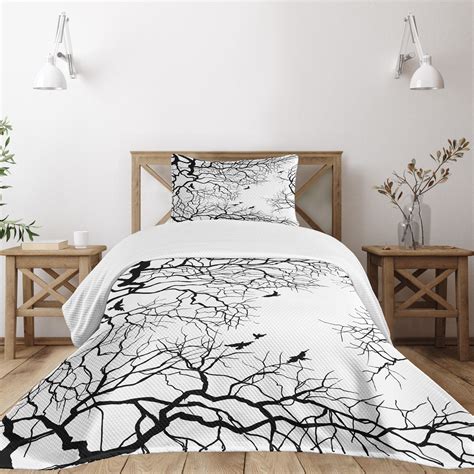 Ambesonne Nature Quilted Bedspread Set 2 Pcs, Twiggy Tree Branches ...