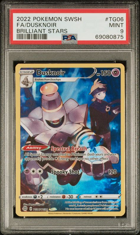 2022 Pokemon Sword & Shield Brilliant Stars Tg06 Full Art/dusknoir PSA ...