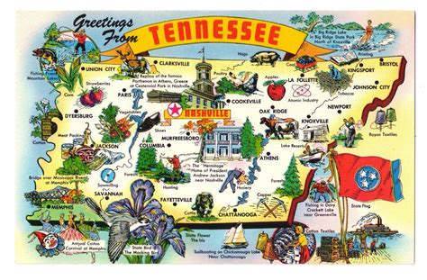 Greetings+Tennessee+State+Map+Cities+Attractions+Industry+Vtg+Postcard ...