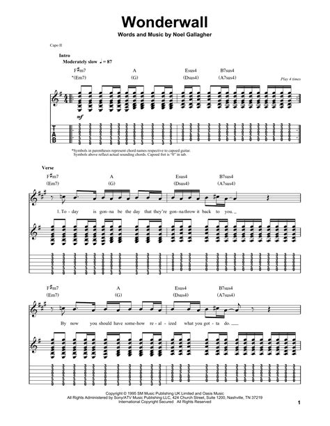 Wonderwall By Oasis Guitar Chords