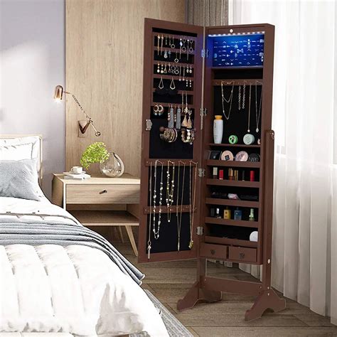 Viscologic Floor Standing Cabinet Jewelry Armoire With Mirror Brown at ...