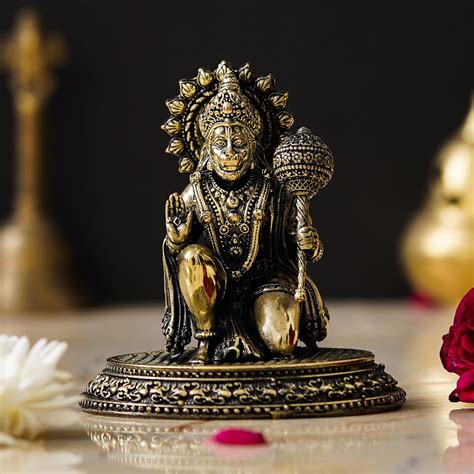 Buy Brass Hanuman Ji Sitting Murti 3.5" Lord Balaji Maharaj Idol In ...