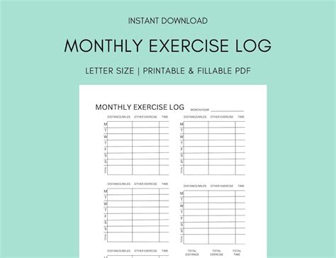 Monthly Exercise Log Printable 的图像结果