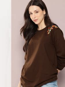 DILLINGER Embroidered Women Round Neck Brown T-Shirt - Buy DILLINGER ...