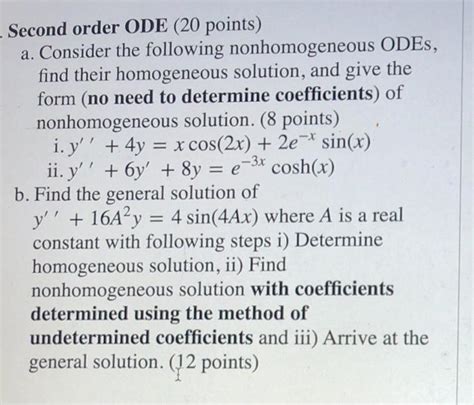Image result for Second Order Ode Practice Questions