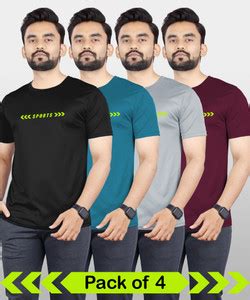 VeBNoR Self Design Men Round Neck Black, Blue, Grey, Maroon T-Shirt ...
