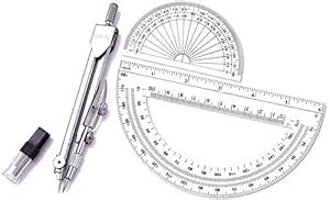 Drawing Compass and Plastic Math Protractors 180 Degree,4 Inch and 6 ...