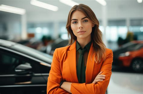 AI generated a young women in a car dealer center wearing a suit and smock. 38803452 Stock Photo ...