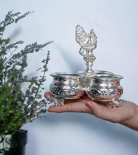 Buy Sigaram German Silver 3Cup Panchwala with Peacock Head for Home ...