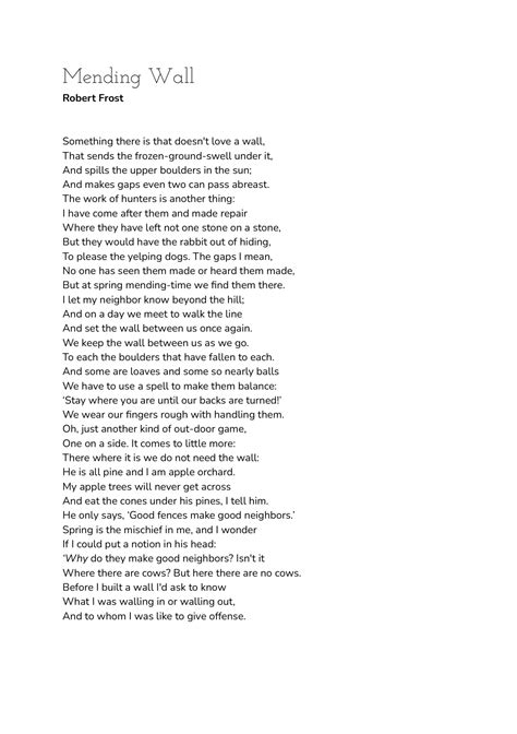 Summary Poem Analysis of 'Mending Wall' by Robert Frost - Poetry ...