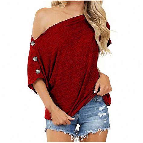 Sentmoon Womens Off Shoulder Tees One Shoulder Short Sleeve Tops Active ...