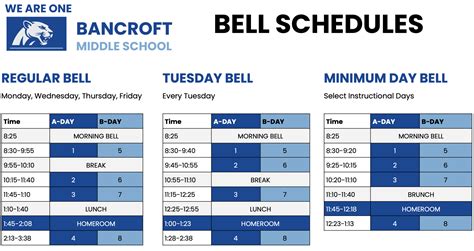 Bell Schedule – Students – Bancroft Middle School