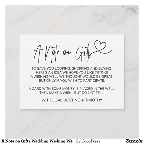 A Note on Gifts Wedding Wishing Well Card Heart | Zazzle.com in 2020 ...
