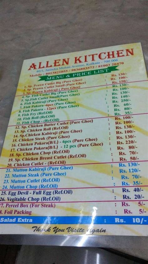 Menu at Allen Kitchen, Kolkata, 40