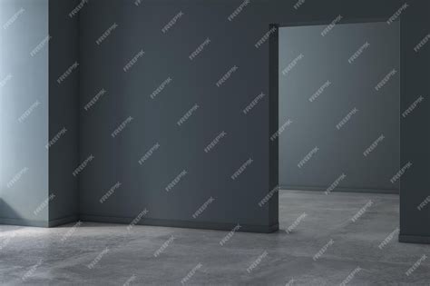 3d rendering of home interior without furniture. minimal dark blue ...