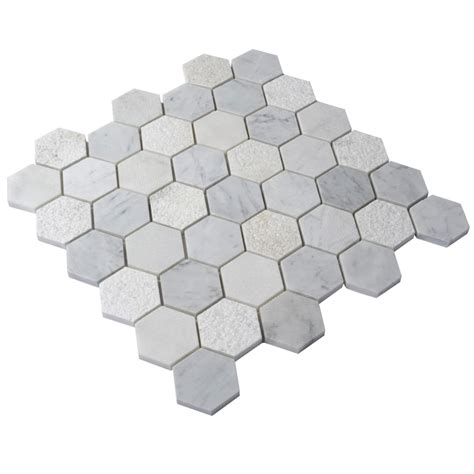 Apollo Tile (Sample) White, Grey, Textured 4-in x 4-in Polished Marble Honeycomb Marble Look ...