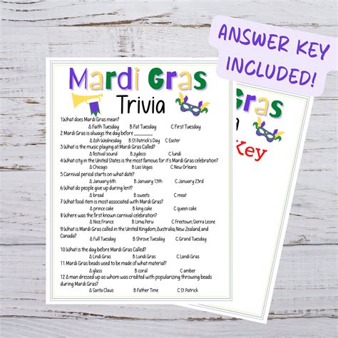 Printable Mardi Gras Trivia, Carnival Trivia Game, Mardi Gras Quiz ...