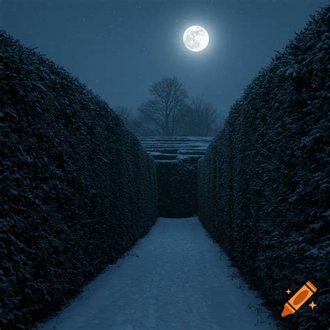 Hedge maze in winter at night on Craiyon