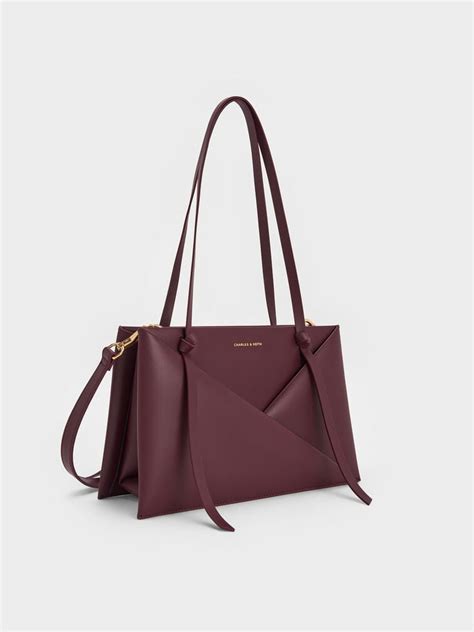 Midori Geometric Tote Bag - Wineberry Red - CHARLES & KEITH IN